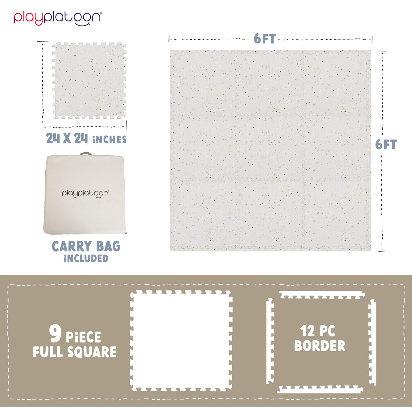 Play Platoon Non-Toxic Large Kids Mats — Extra-Thick 72x72 in Interlocking Tiles (9 Tiles)