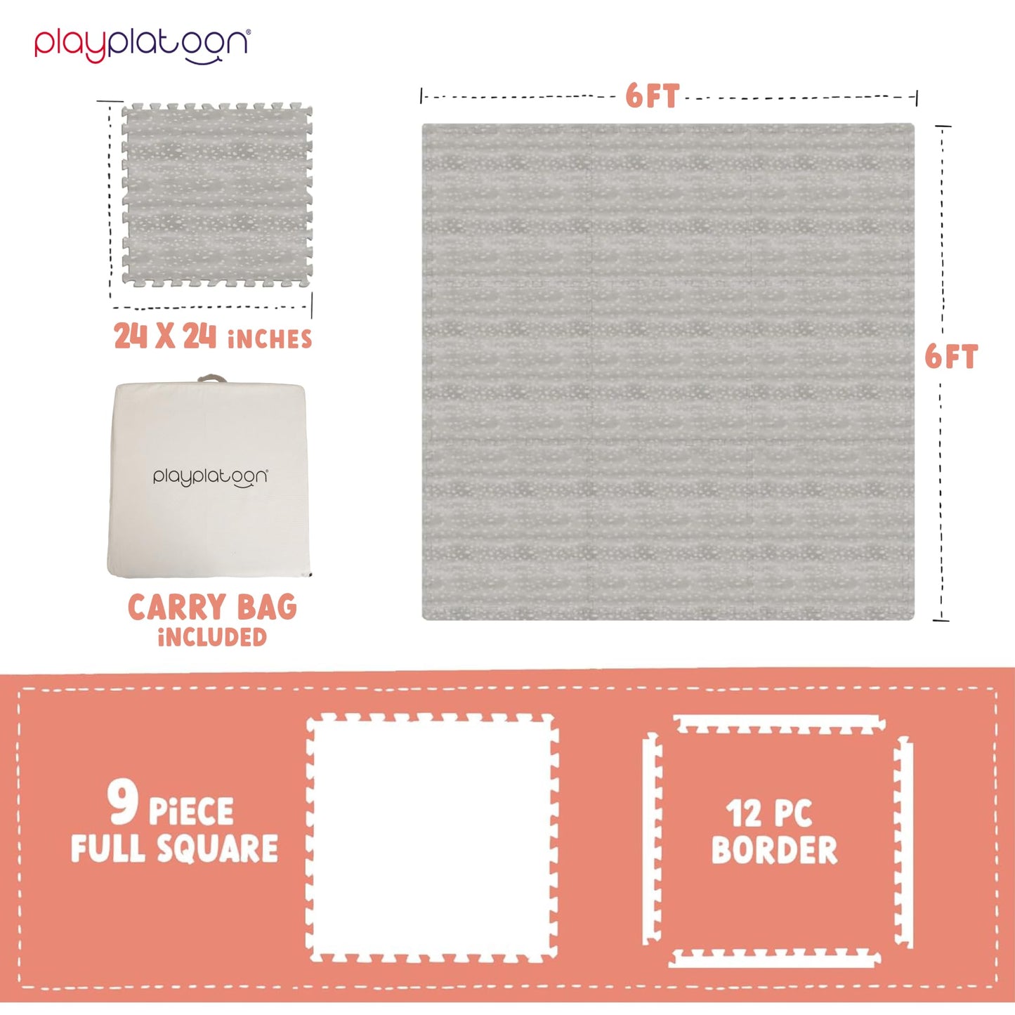 Play Platoon Non-Toxic Large Play Mats for Floors – Extra-Thick Interlocking Foam Tiles, 72 x 72 in Beige
