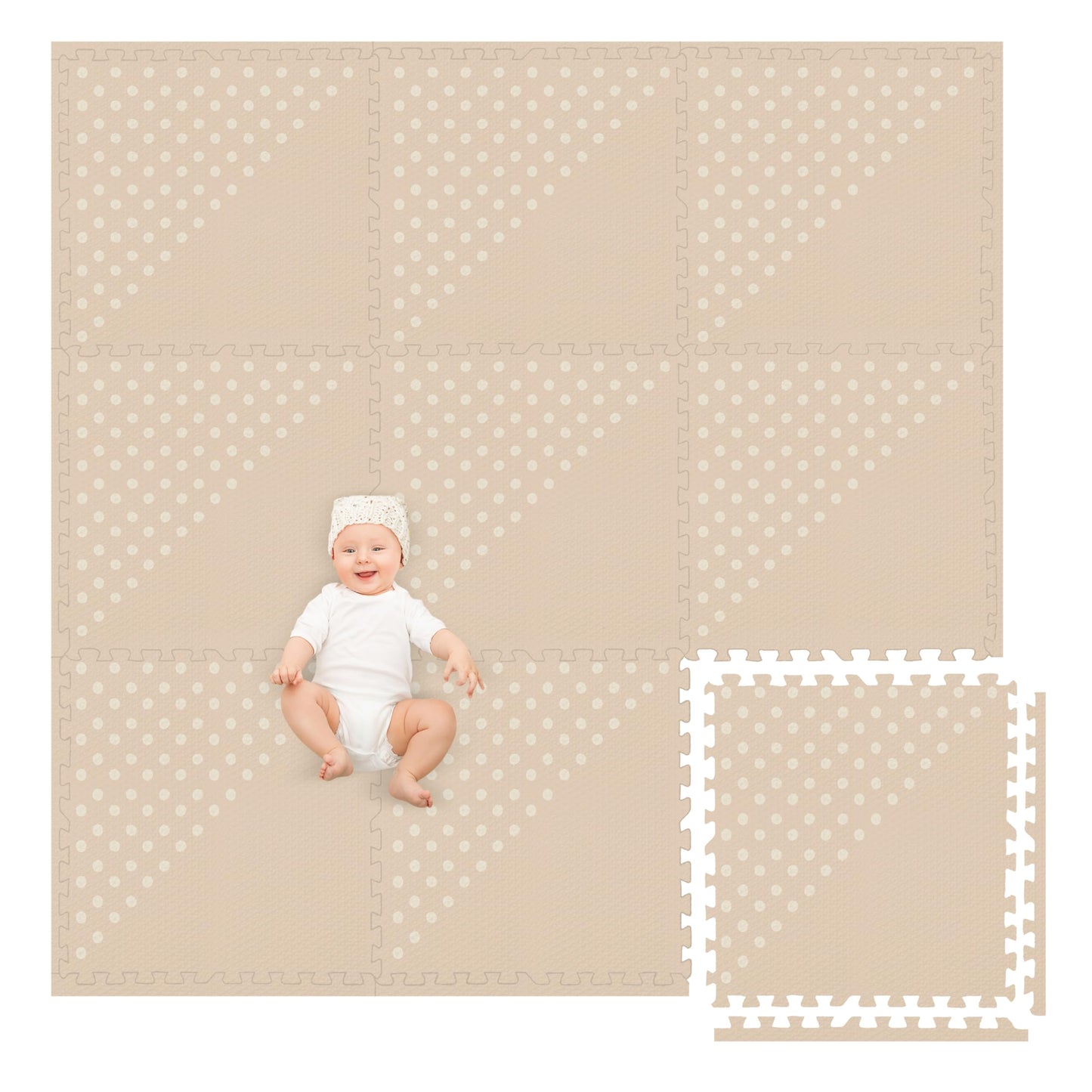 Play Platoon Large Baby Play Mat — 72 x 72 in, Extra-Thick Interlocking Tiles (9-Tile Puzzle Mat), Neutral Triangle