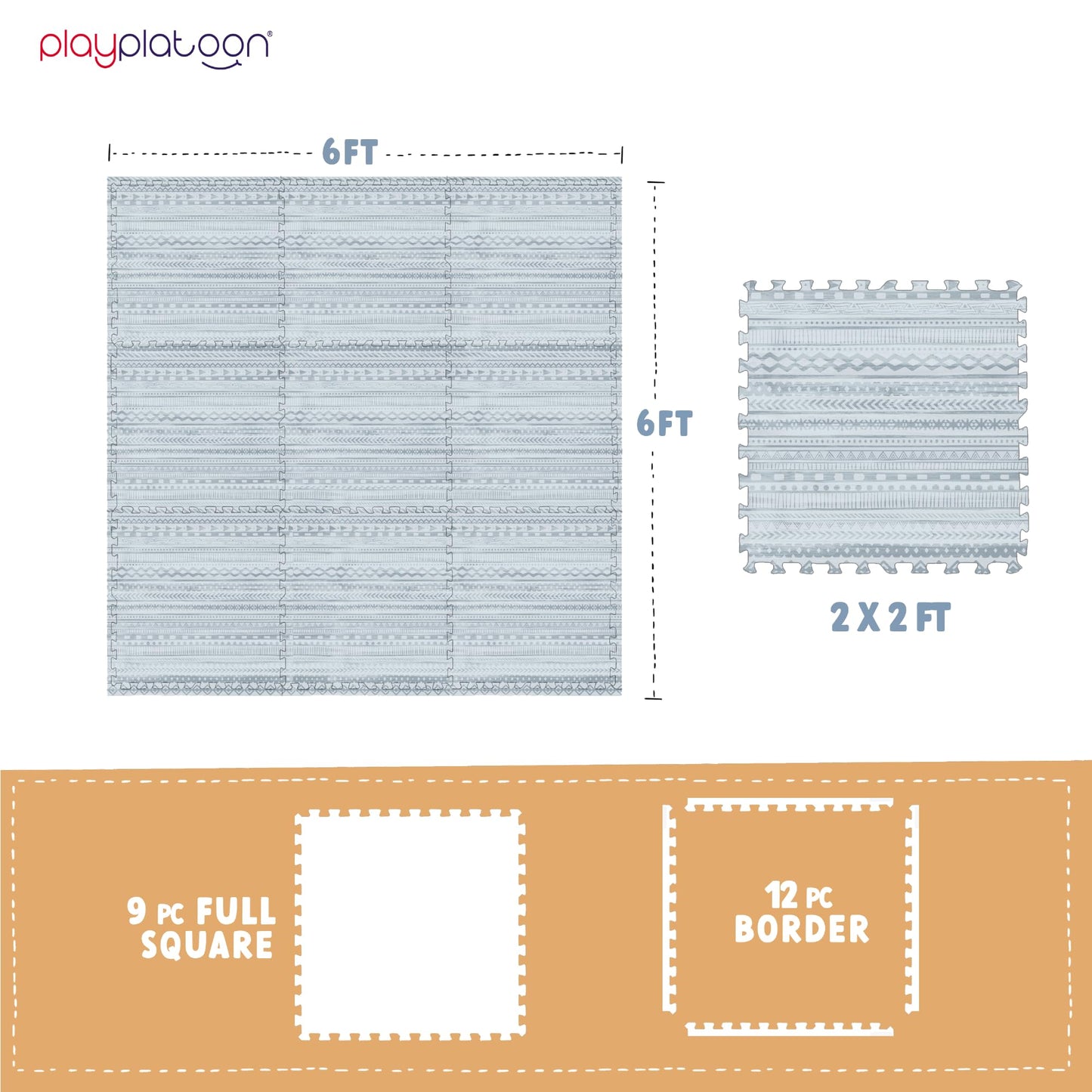 Play Platoon Non-Toxic Large Kids Play Mats – 9 Tiles, 72 x 72 in, 5/8 in Thick, Acadia Print