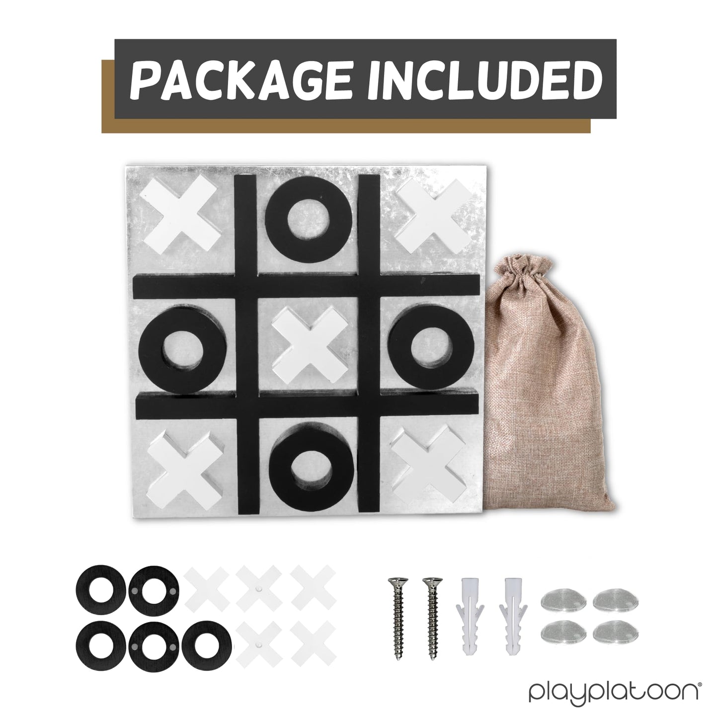 Play Platoon Magnetic Tic Tac Toe Game – Large 13.5-inch Wall-Mount or Table Top Board – Rustic Black & White
