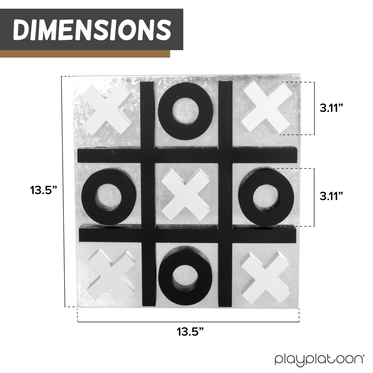 Play Platoon Magnetic Tic Tac Toe Game – Large 13.5-inch Wall-Mount or Table Top Board – Rustic Black & White