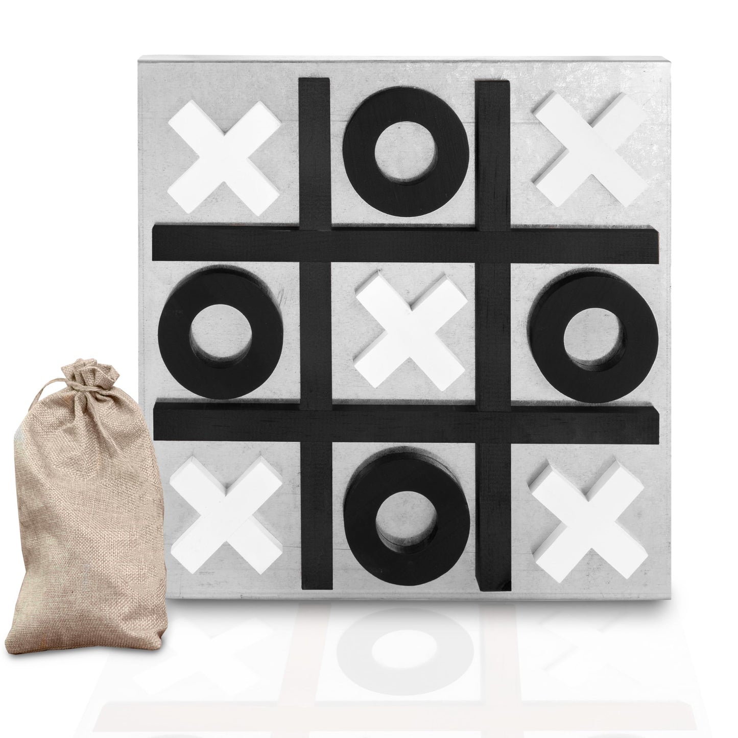 Play Platoon Magnetic Tic Tac Toe Game – Large 13.5-inch Wall-Mount or Table Top Board – Rustic Black & White