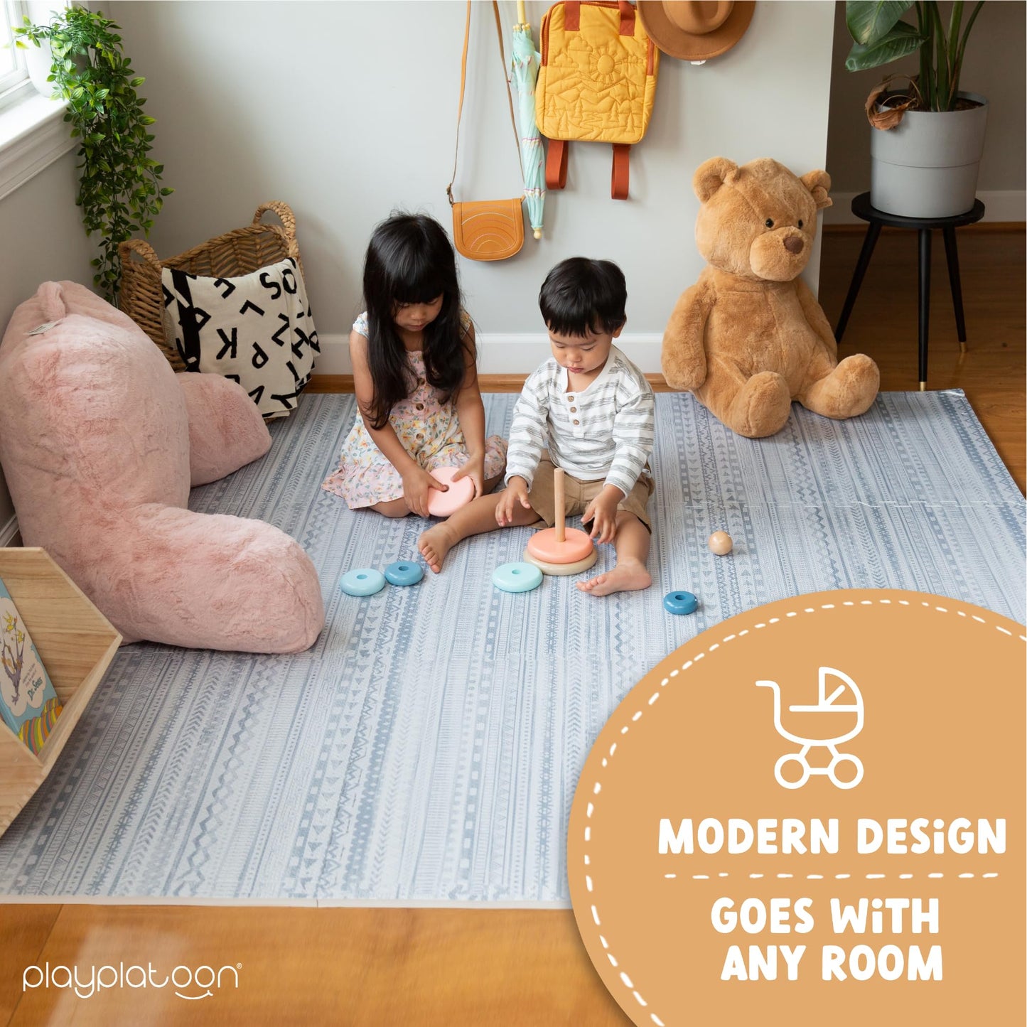 Play Platoon Non-Toxic Large Kids Play Mats – 9 Tiles, 72 x 72 in, 5/8 in Thick, Acadia Print