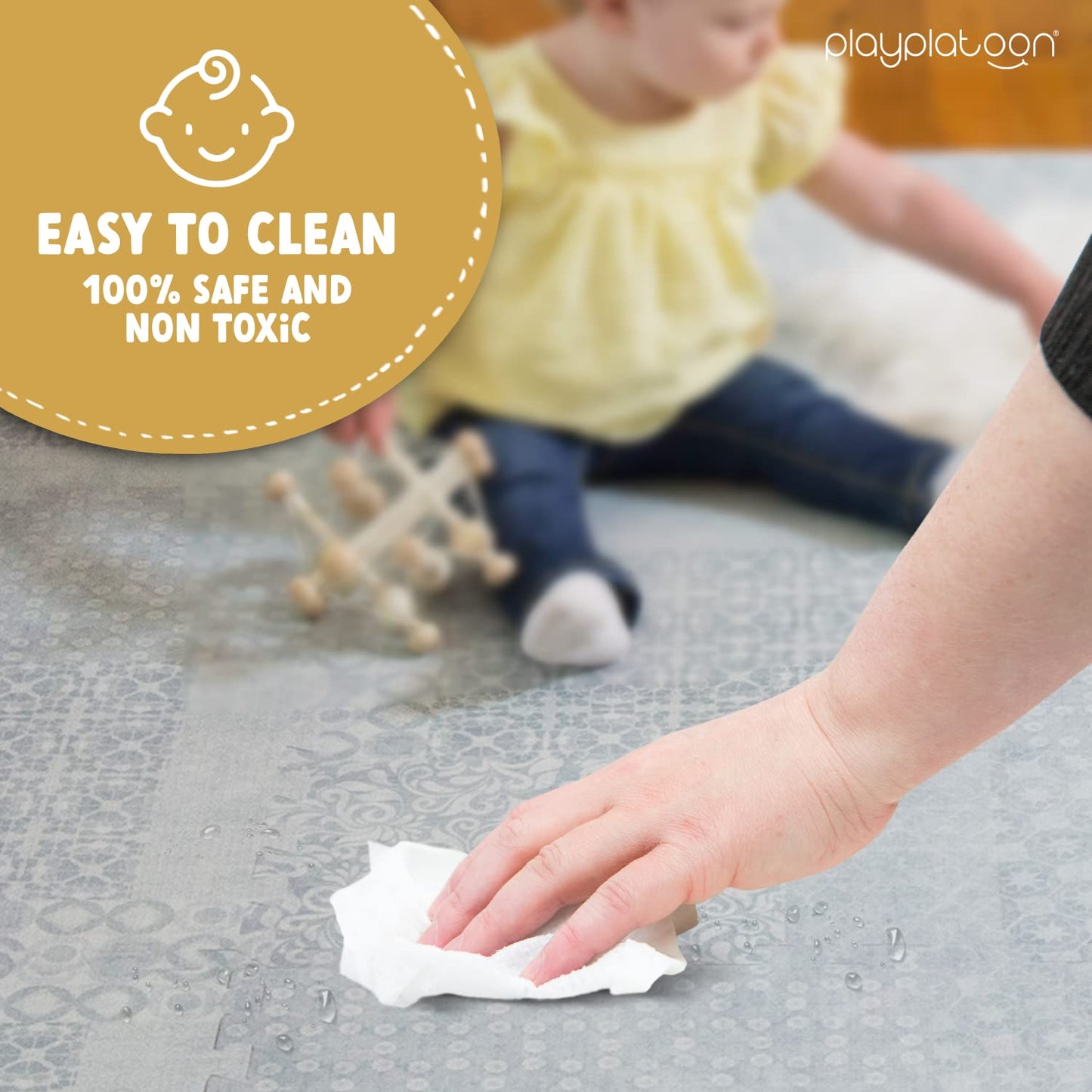 Play Platoon Large Baby Play Mat | 72x72 in Interlocking 9 Tiles | Extra-Thick 5/8 in | Neutral Grey Boho