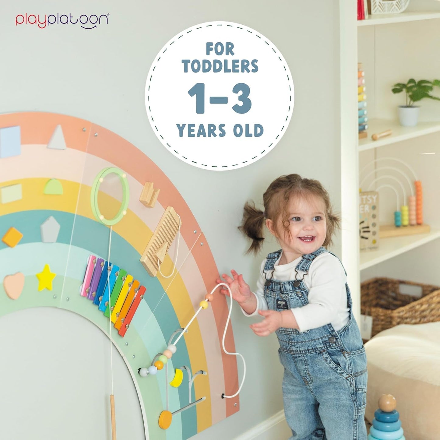 Play Platoon Kids Sensory Wall Panel – 11-Activity Rainbow Montessori Busy Board (64x32 in)