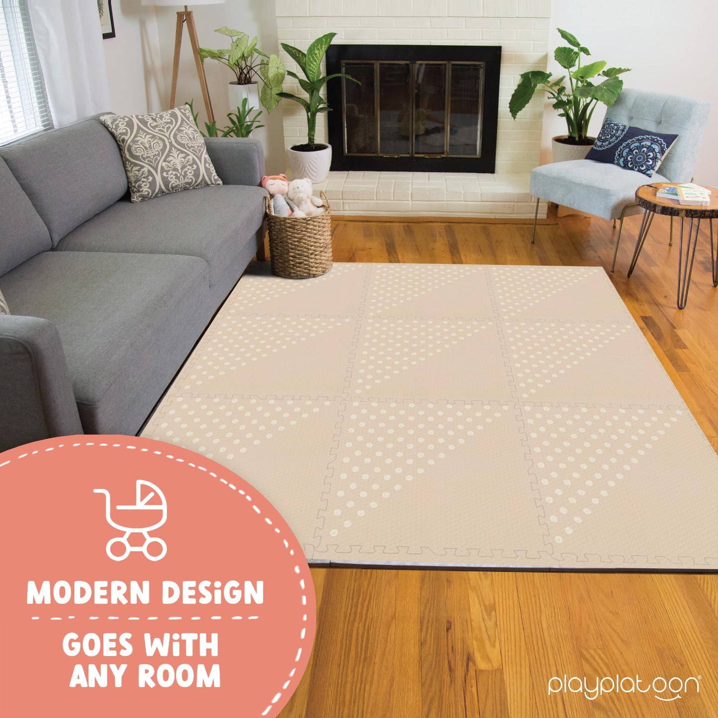 Play Platoon Large Baby Play Mat — 72 x 72 in, Extra-Thick Interlocking Tiles (9-Tile Puzzle Mat), Neutral Triangle