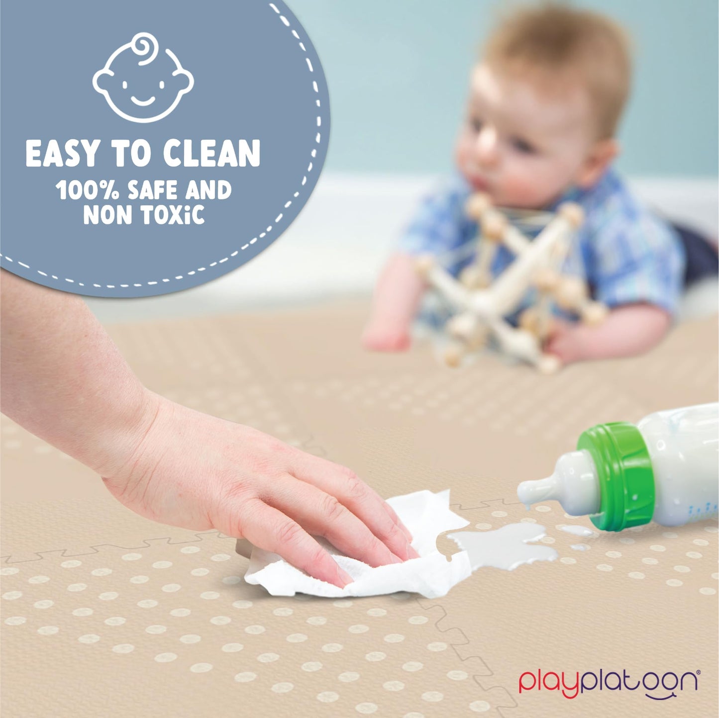 Play Platoon Large Baby Play Mat — 72 x 72 in, Extra-Thick Interlocking Tiles (9-Tile Puzzle Mat), Neutral Triangle