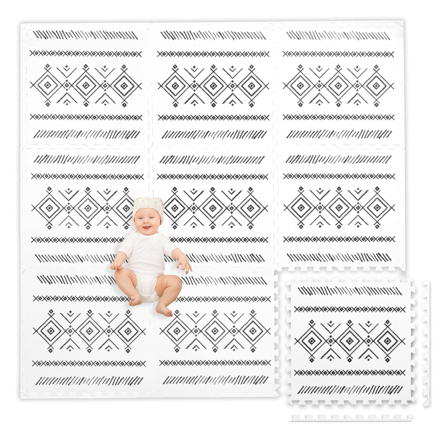 Play Platoon Non-Toxic Extra-Thick Play Mat, 9 Tiles, 72x72 in – Black/White