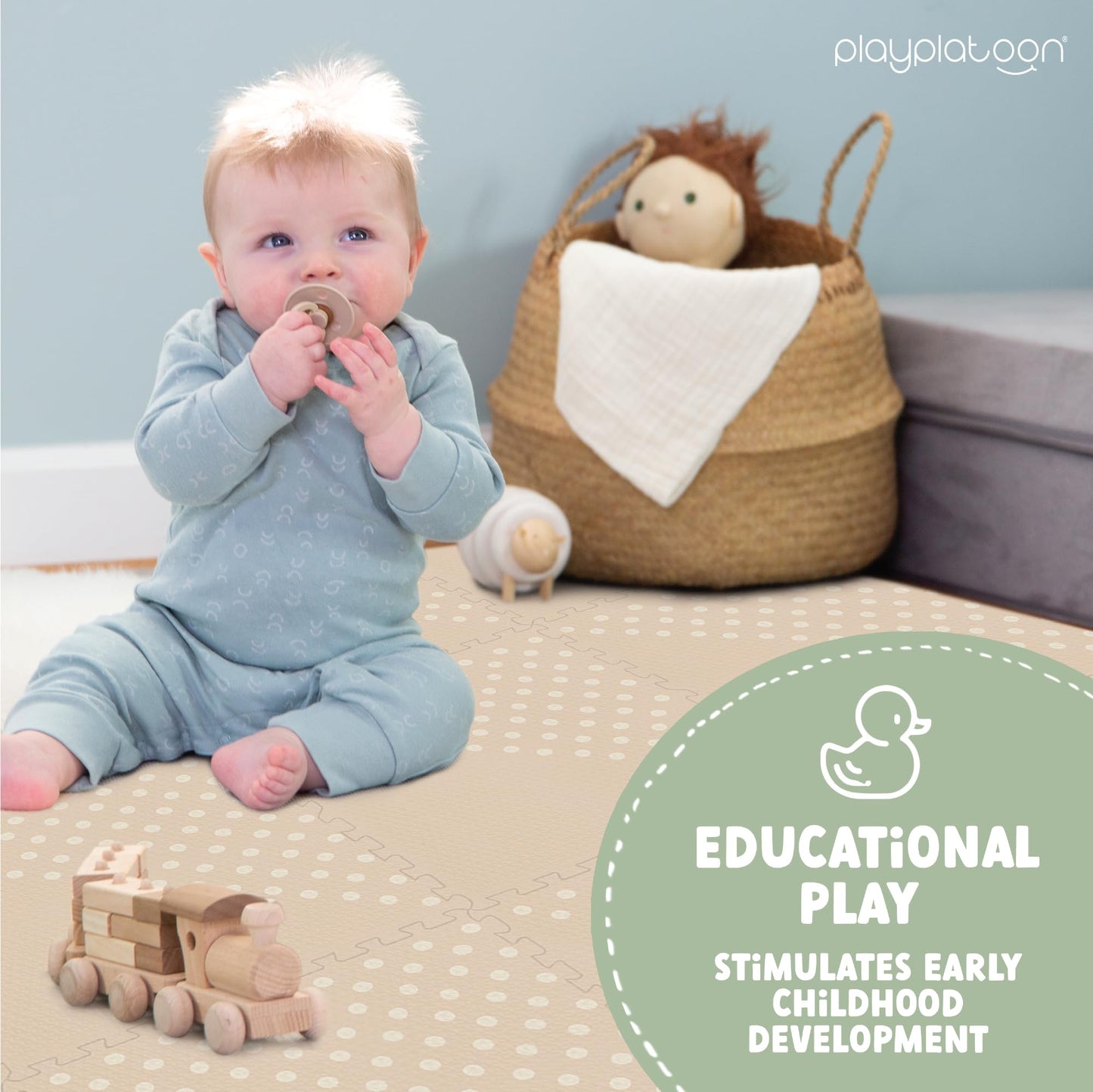 Play Platoon Large Baby Play Mat — 72 x 72 in, Extra-Thick Interlocking Tiles (9-Tile Puzzle Mat), Neutral Triangle