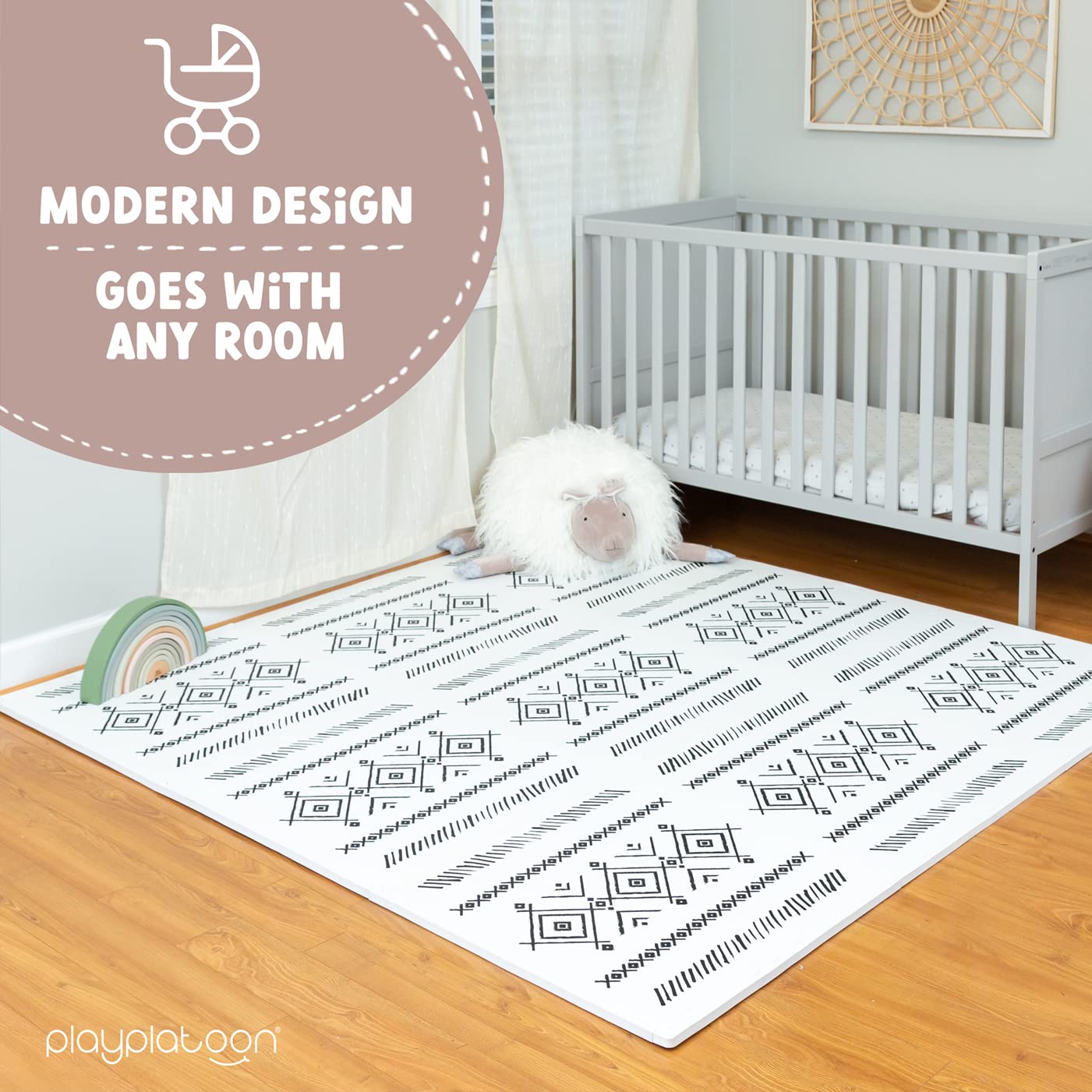 Play Platoon Non-Toxic Extra-Thick Play Mat, 9 Tiles, 72x72 in – Black/White