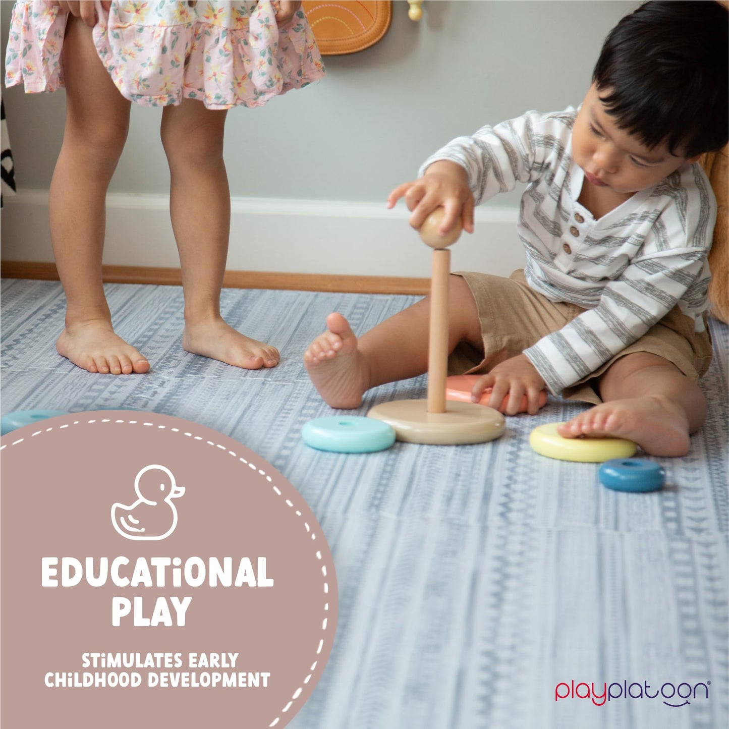 Play Platoon Non-Toxic Large Kids Play Mats – 9 Tiles, 72 x 72 in, 5/8 in Thick, Acadia Print
