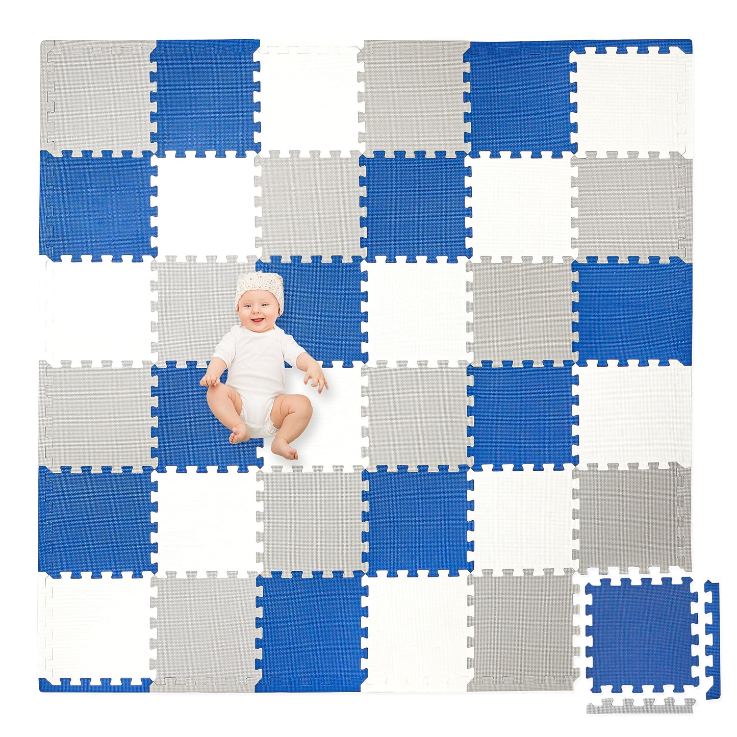Play Platoon Non-Toxic Foam Puzzle Floor Mat – Extra Thick 12x12 Tiles | 36 Sq Ft, Grey Cream Navy