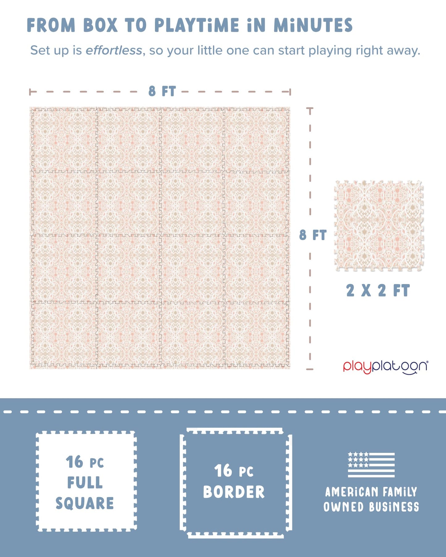 Play Platoon Non-Toxic Large Baby Play Mat – 96 x 96 in Petal Interlocking Foam Tiles