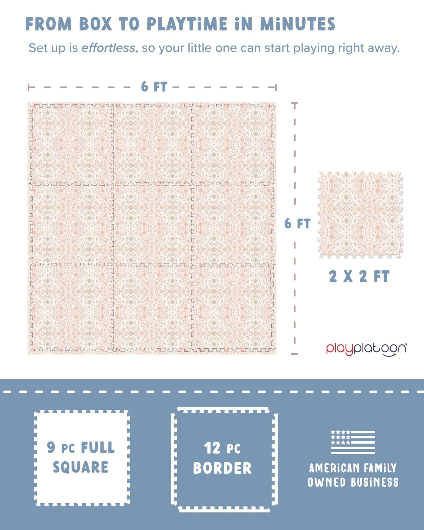 Play Platoon Non-Toxic Large Baby Play Mat – 72 x 72 in Petal Tiles