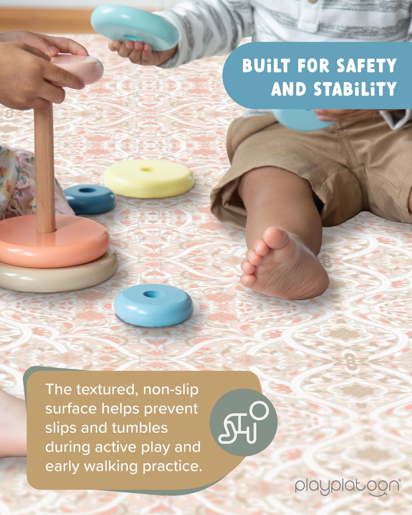 Play Platoon Non-Toxic Large Baby Play Mat – 72 x 72 in Petal Tiles