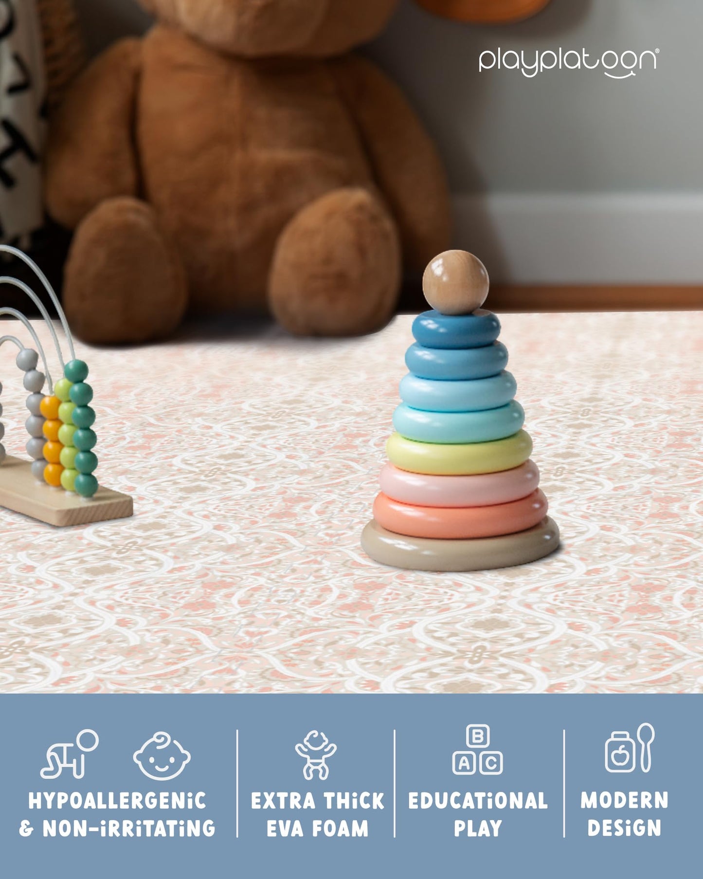 Play Platoon Non-Toxic Large Baby Play Mat – 72 x 72 in Petal Tiles