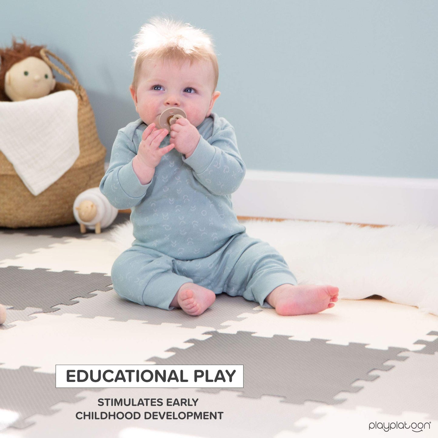 Play Platoon Non-Toxic Foam Puzzle Floor Mat – Extra Thick 36 Tiles 12x12 | Grey/Cream/Charcoal