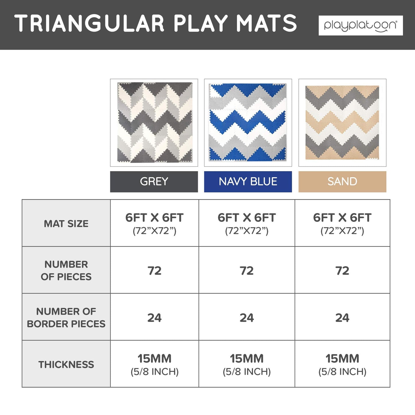 Play Platoon Non-Toxic Extra-Thick 96-Piece Triangle Play Mat – 6x6ft Cushiony Foam Floor Puzzle