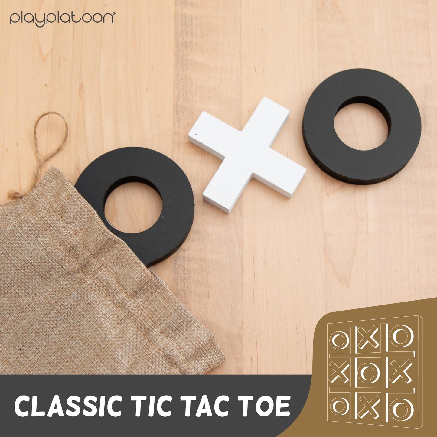 Play Platoon Magnetic Tic Tac Toe Game – Large 13.5-inch Wall-Mount or Table Top Board – Rustic Black & White