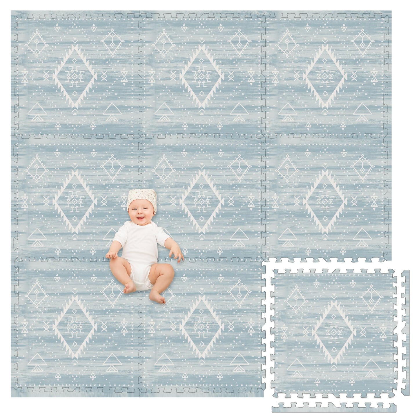 Play Platoon Non-Toxic Large Kids Play Mats for Floor – 72x72 in, 9 Tiles, 5/8 in Thick, Saguaro Print
