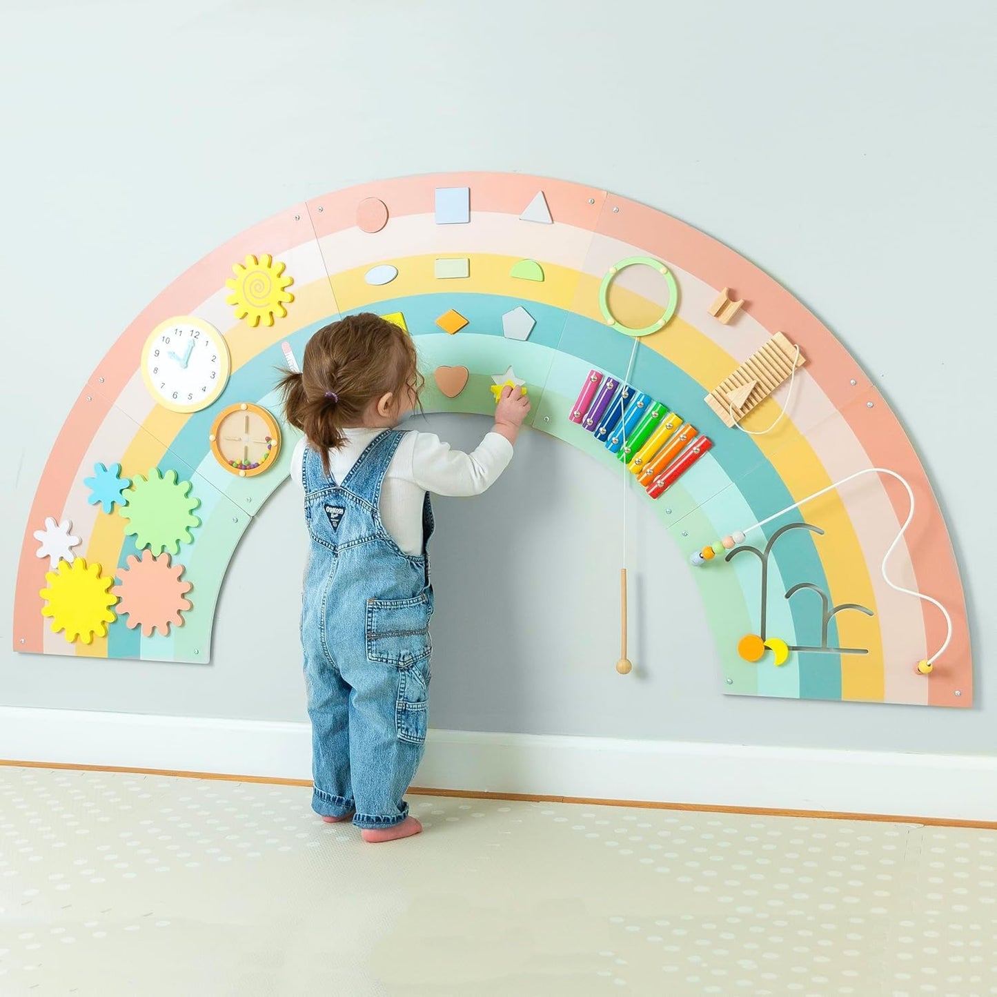 Play Platoon Kids Sensory Wall Panel – 11-Activity Rainbow Montessori Busy Board (64x32 in)
