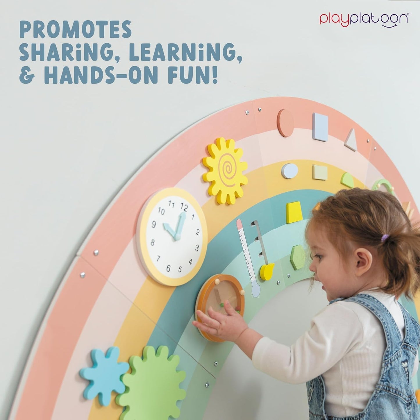Play Platoon Kids Sensory Wall Panel – 11-Activity Rainbow Montessori Busy Board (64x32 in)