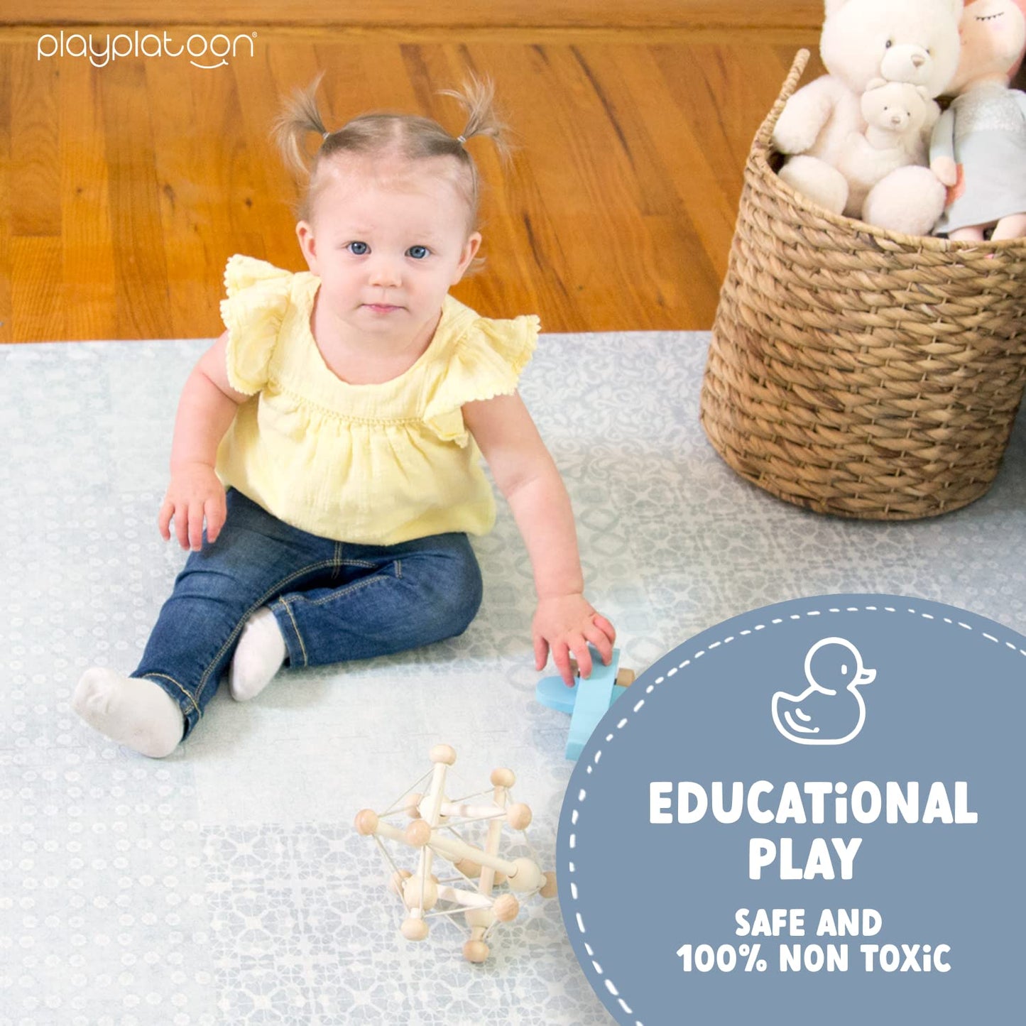 Play Platoon Large Baby Play Mat | 72x72 in Interlocking 9 Tiles | Extra-Thick 5/8 in | Neutral Grey Boho