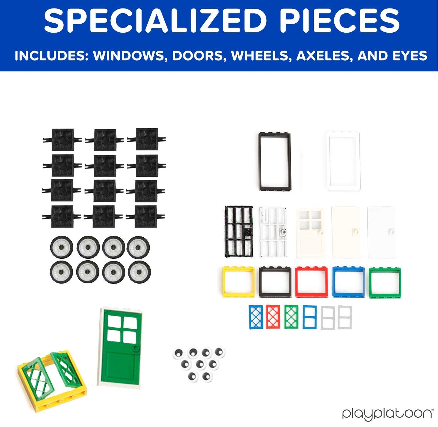 Play Platoon 1100-Piece Building Bricks Set | 14 Shapes, Wheels & Windows | Compatible with Major Brands