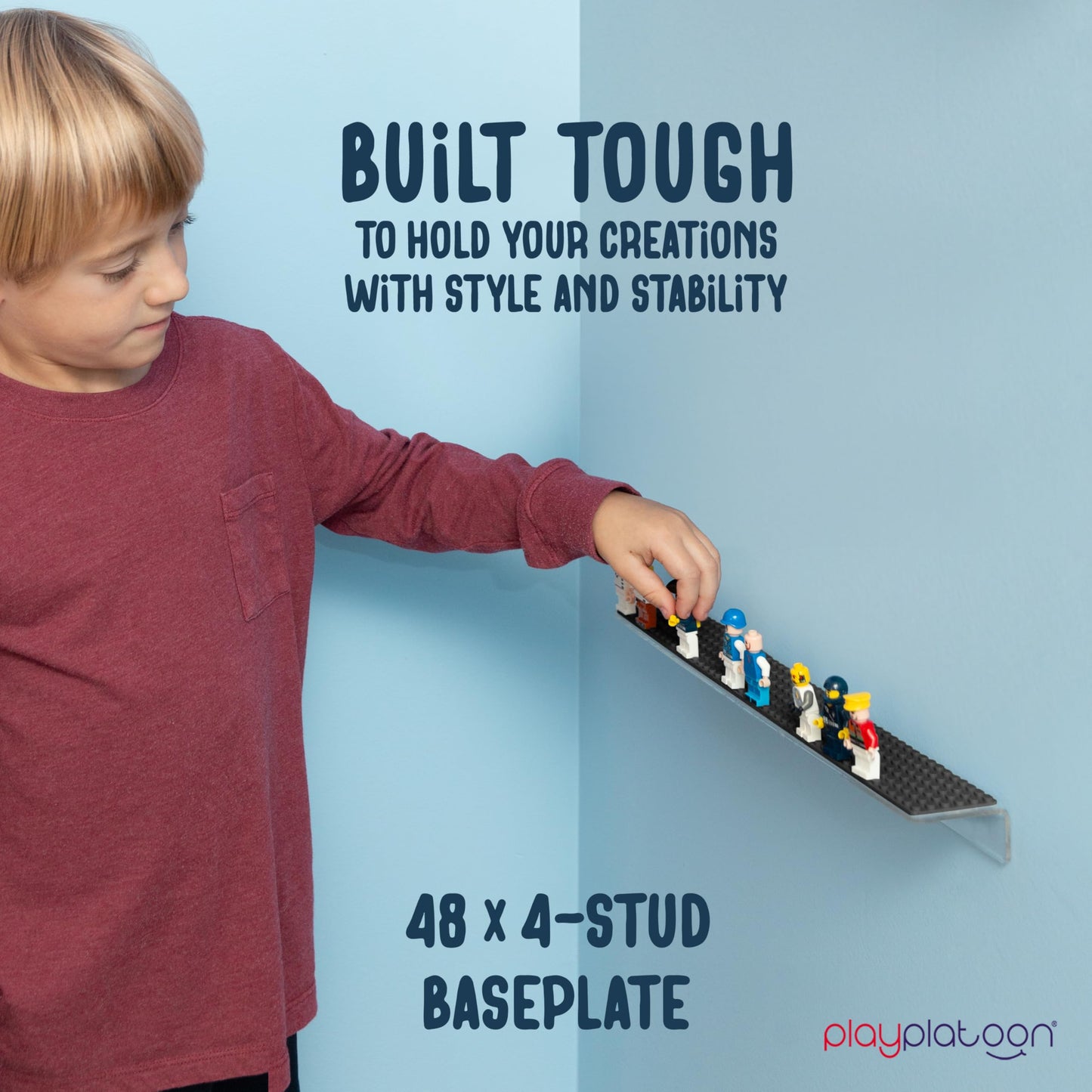 Play Platoon Building Brick Display Shelves 3-Pack – 15x2 Inch Acrylic Wall Mount, Compatible with Lego & More