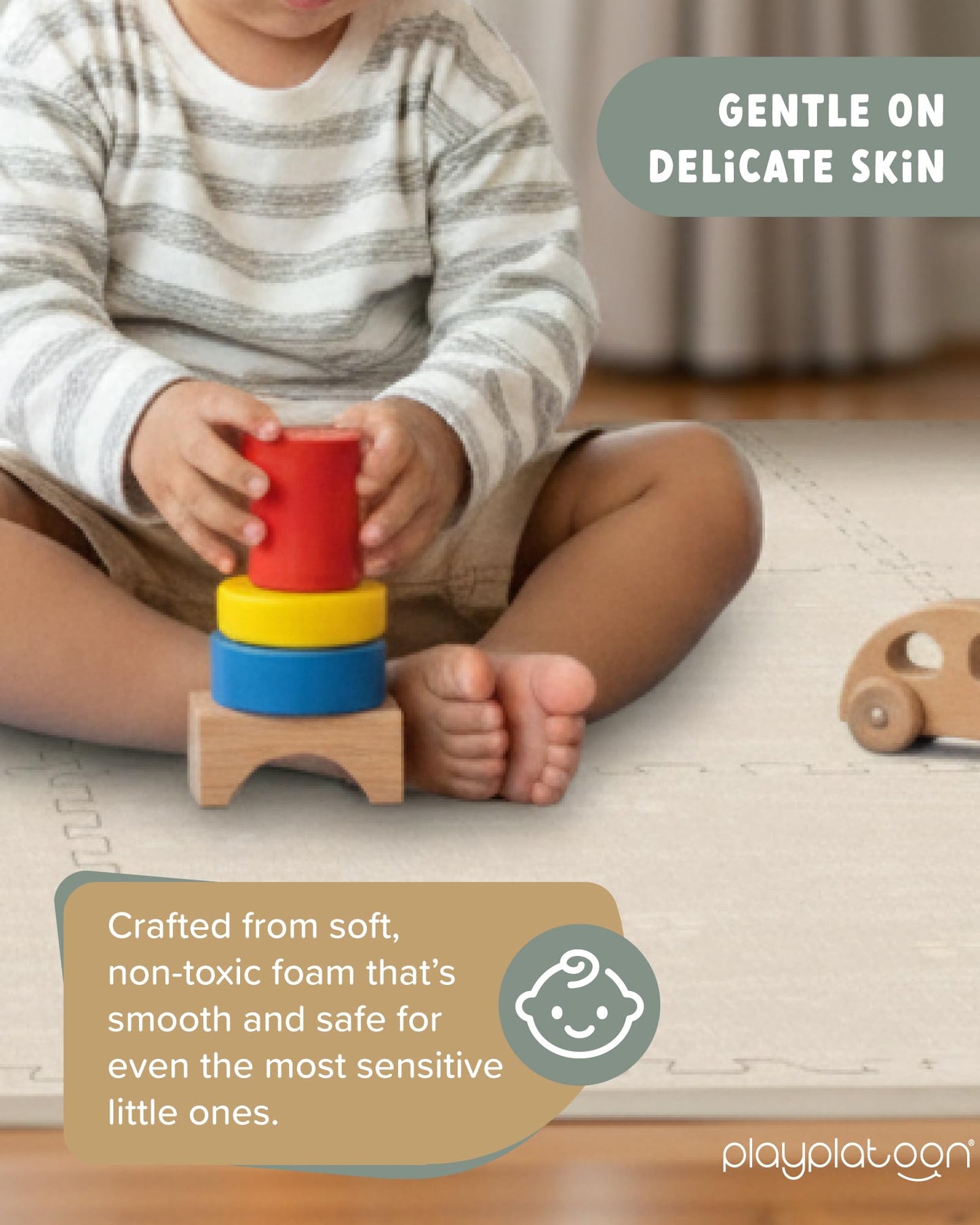 Play Platoon Non-Toxic Large Baby Play Mat – 72 x 72 in, 9 Interlocking Foam Tiles, 5/8” Thick