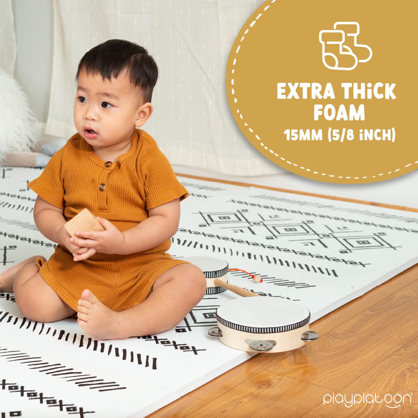 Play Platoon Non-Toxic Extra-Thick Play Mat, 9 Tiles, 72x72 in – Black/White
