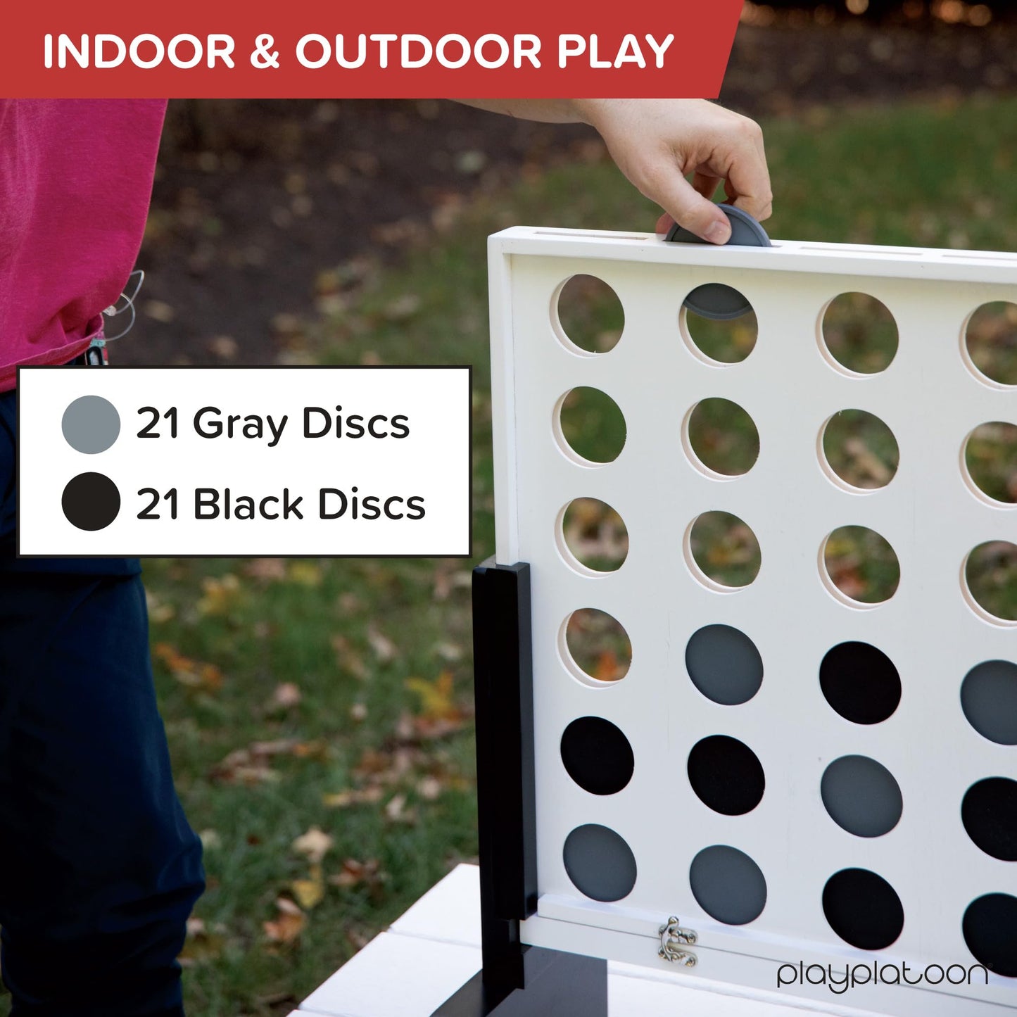 Play Platoon Wooden Giant 4-in-Row Game Outdoor | Jumbo Yard Game with Case, Coins & Rules