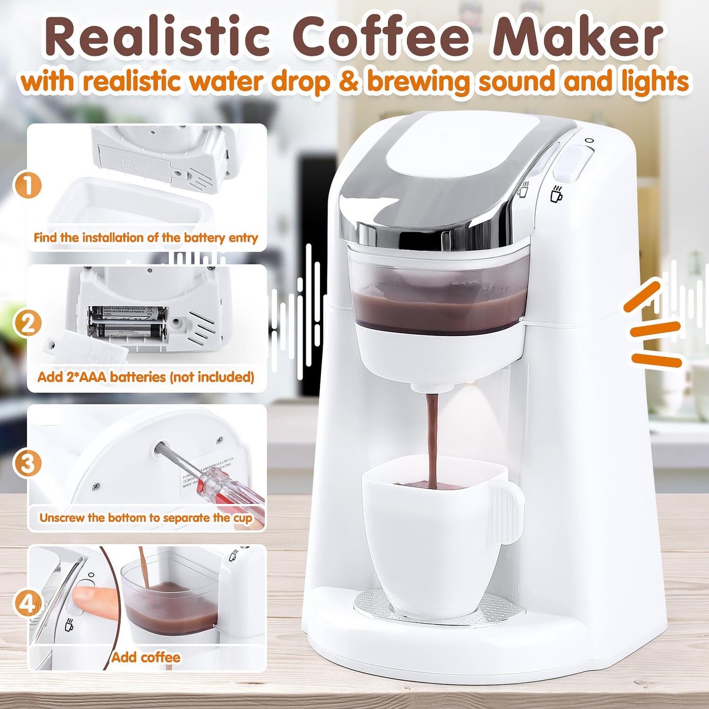 PLAY Kitchen Appliances Toys: Realistic Coffee Maker, Mixer & Toaster (Ages 3+)
