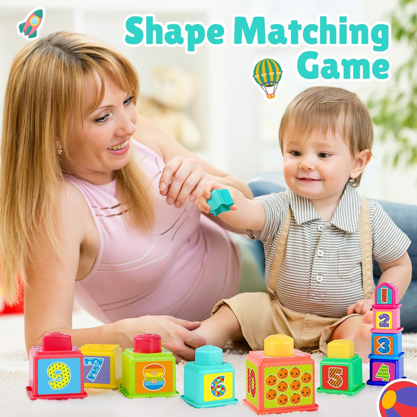 PLAY Pound a Ball 3-in-1 Montessori Toy for Toddlers 1-3 | Hammer, Stacking Cups & Shape Sorter