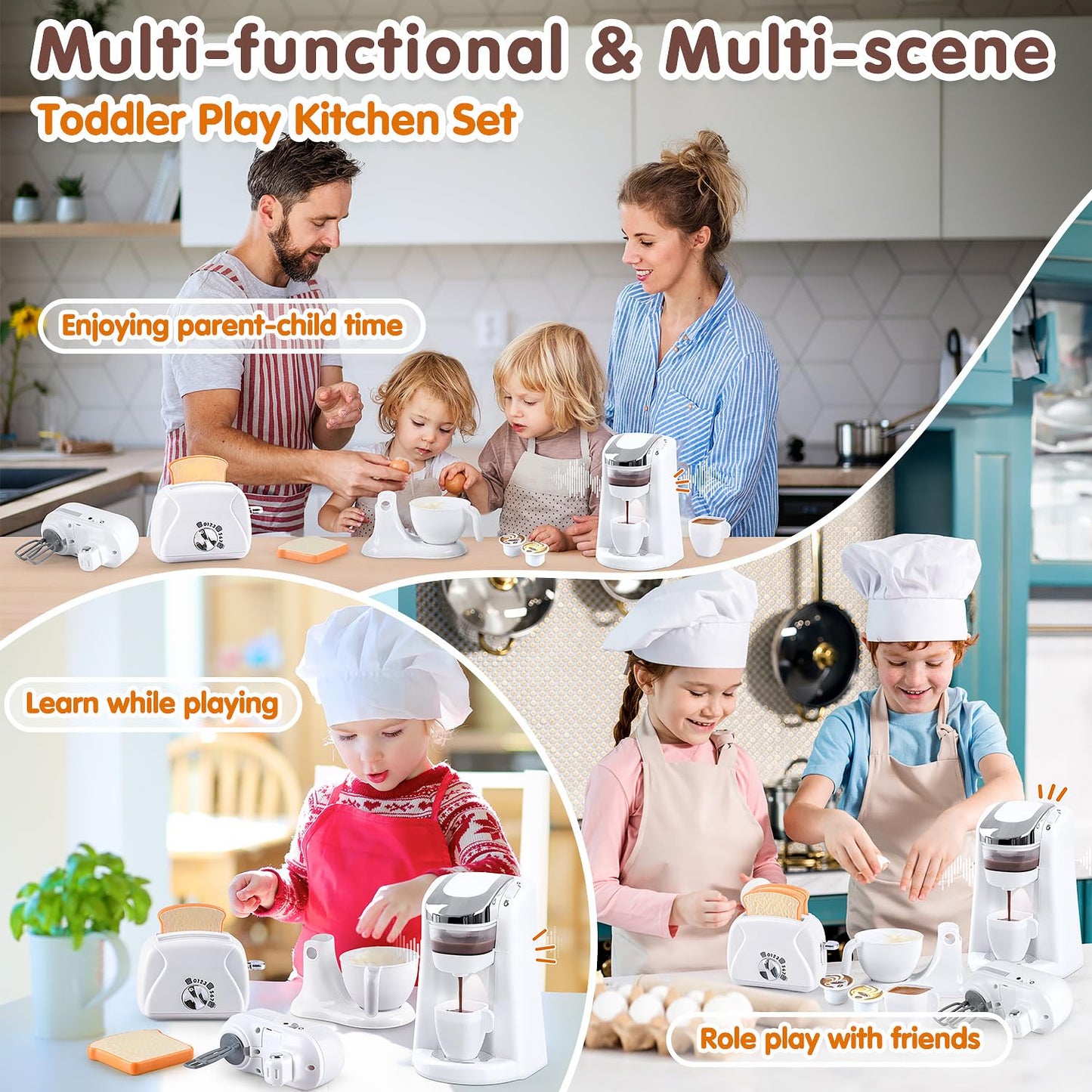 PLAY Kitchen Appliances Toys: Realistic Coffee Maker, Mixer & Toaster (Ages 3+)