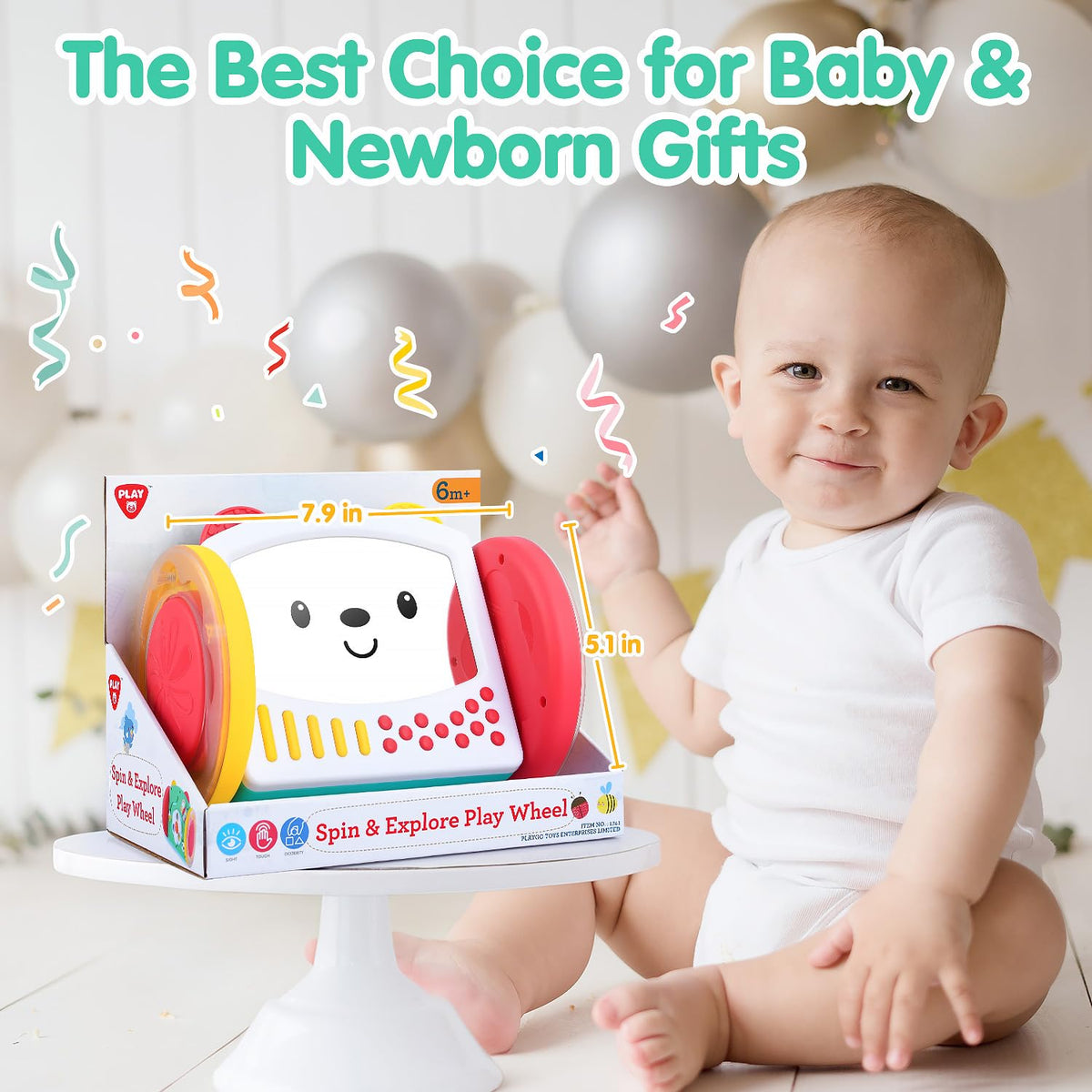 PLAY Tummy Time Toys: Rolling Baby Mirror for Newborns–12 Months