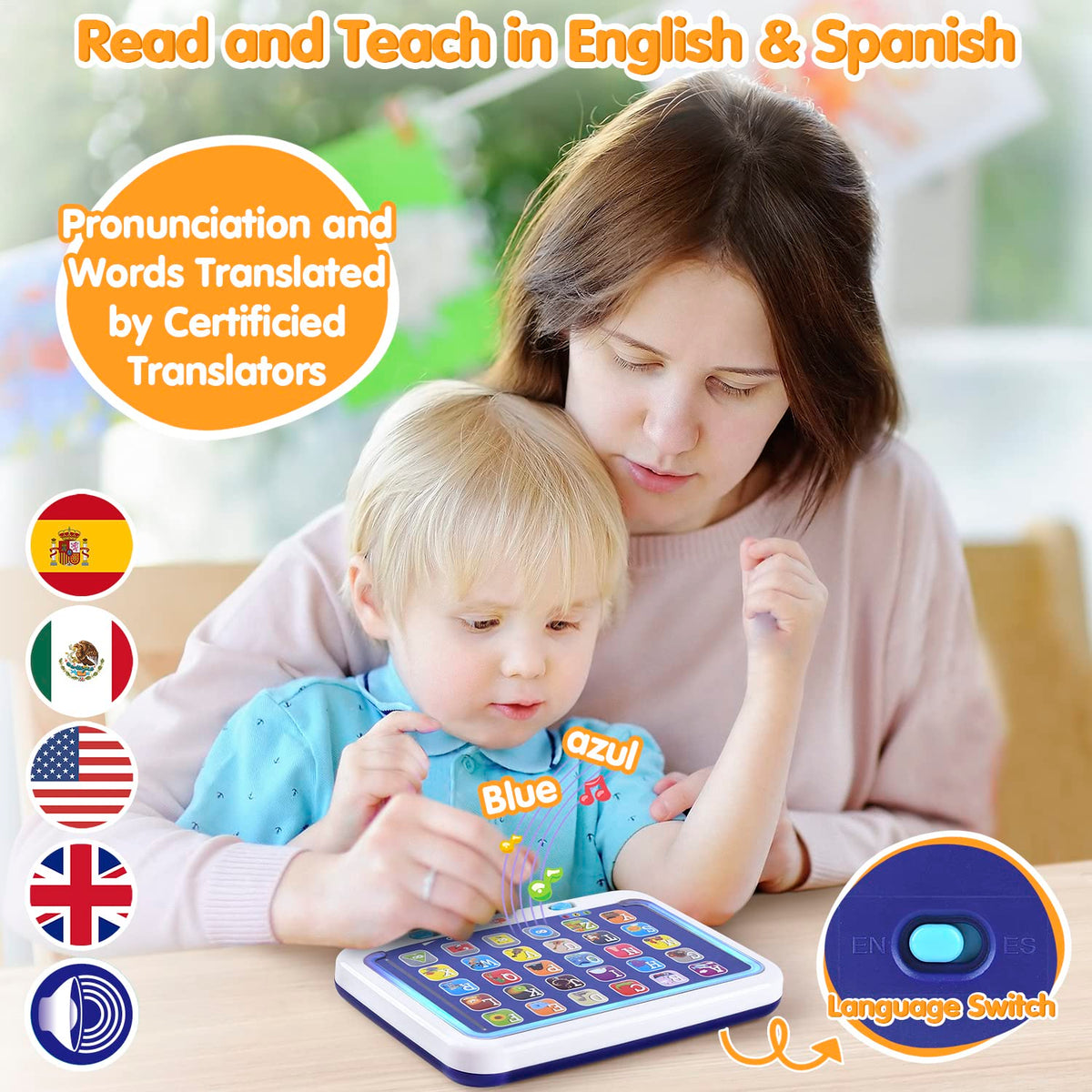 PLAY Bilingual Learning Tablet for Toddlers — Spanish & English Alphabet, Colors & Shapes