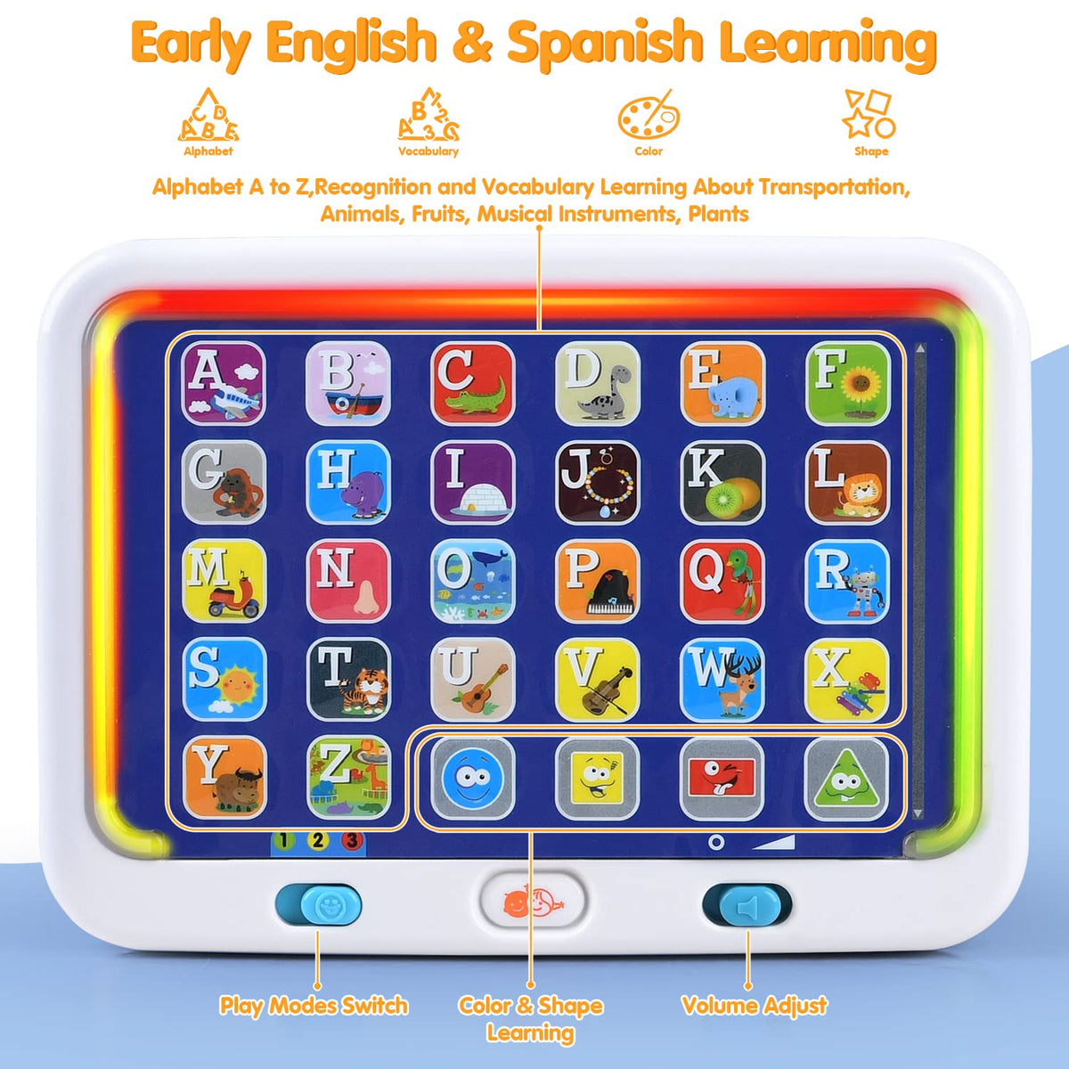 PLAY Bilingual Learning Tablet for Toddlers — Spanish & English Alphabet, Colors & Shapes