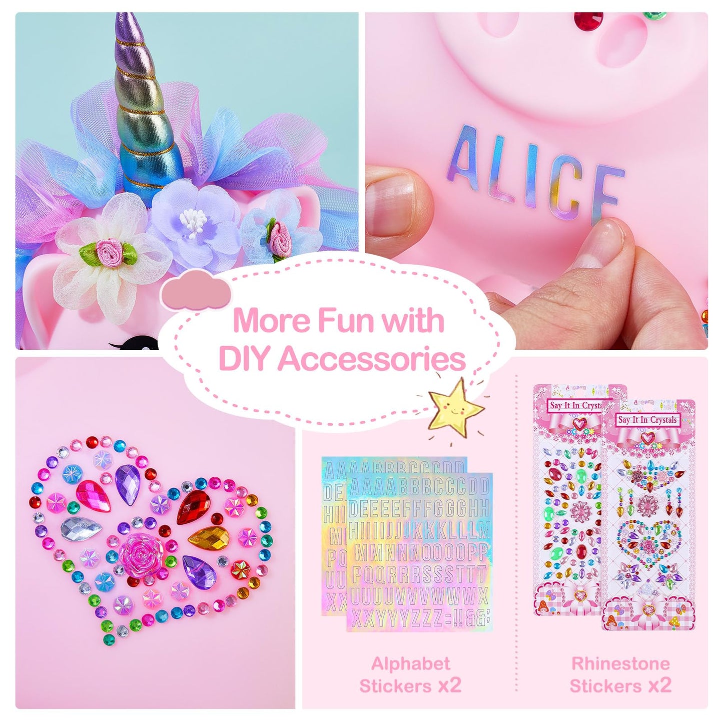 Play Tailor Unicorn Piggy Bank – Large DIY Unicorn Bank with Stickers & Dress, Durable Toddler Savings Gift