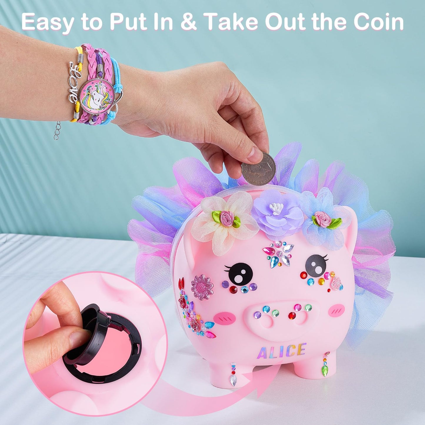 Play Tailor Unicorn Piggy Bank – Large DIY Unicorn Bank with Stickers & Dress, Durable Toddler Savings Gift