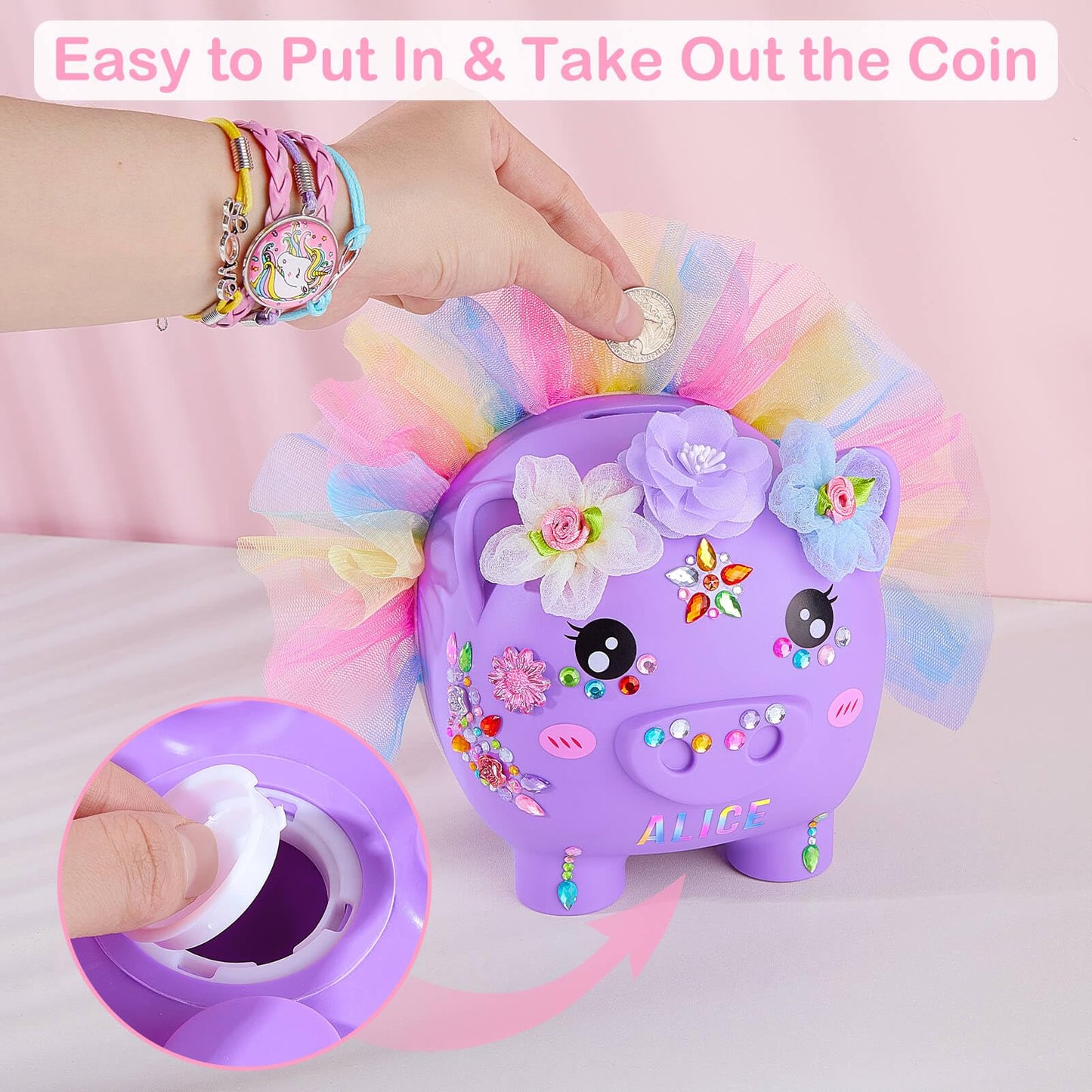 Play Tailor Large Unicorn Piggy Bank for Girls - DIY Stickers Included