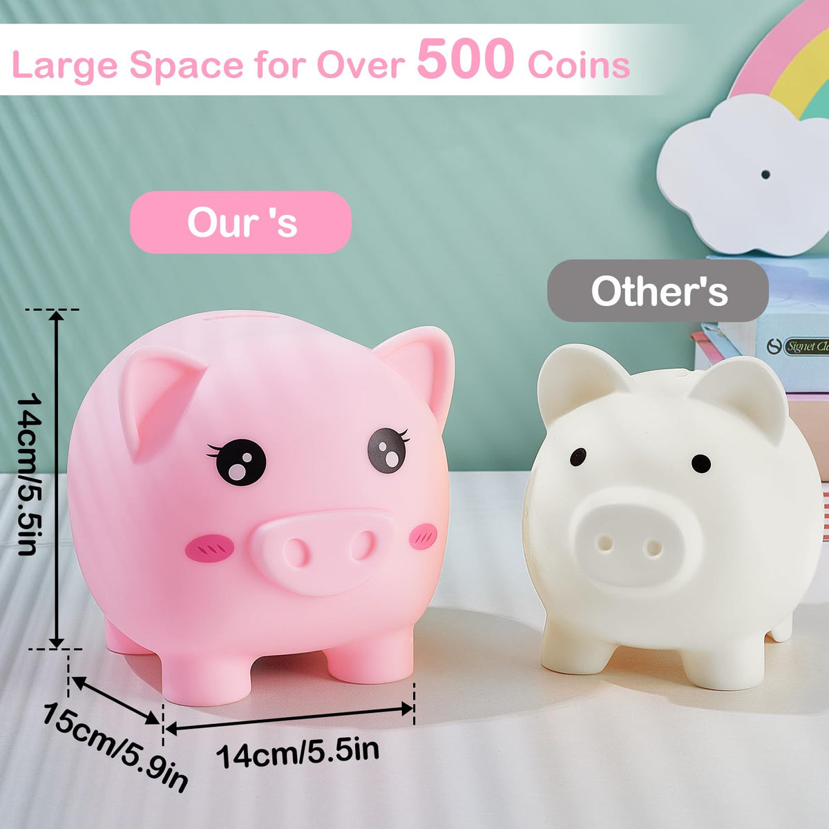 Play Tailor Unicorn Piggy Bank – Large DIY Unicorn Bank with Stickers & Dress, Durable Toddler Savings Gift