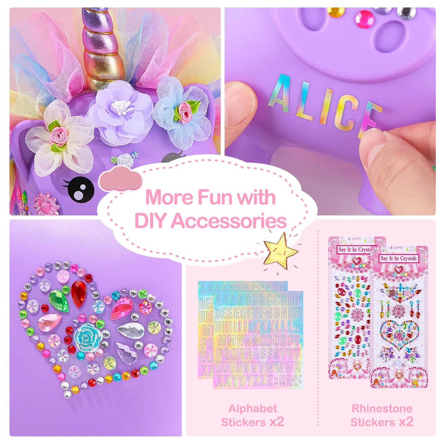 Play Tailor Large Unicorn Piggy Bank for Girls - DIY Stickers Included