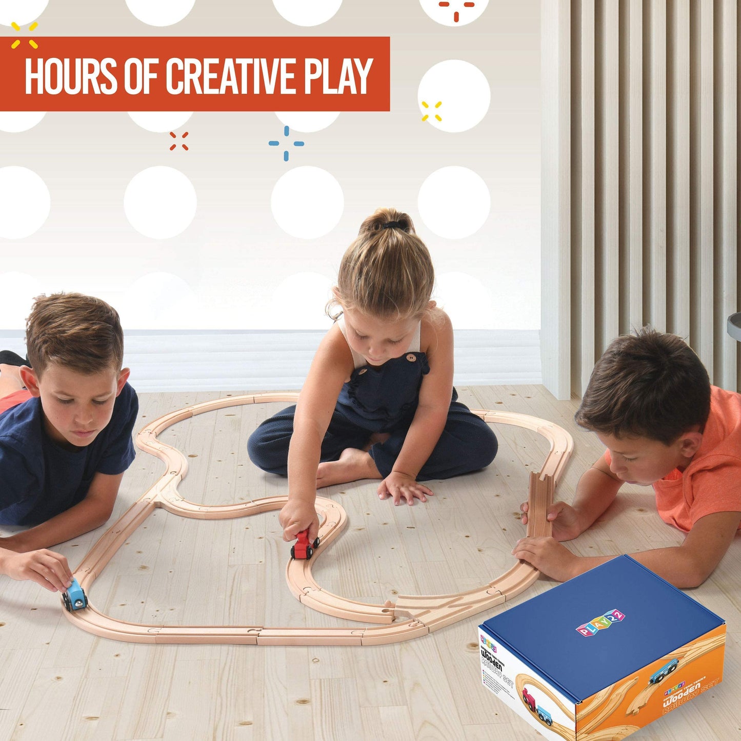 Play22 Wooden Train Tracks – 52 Pcs + 2 Bonus Trains | Thomas & Brio Compatible