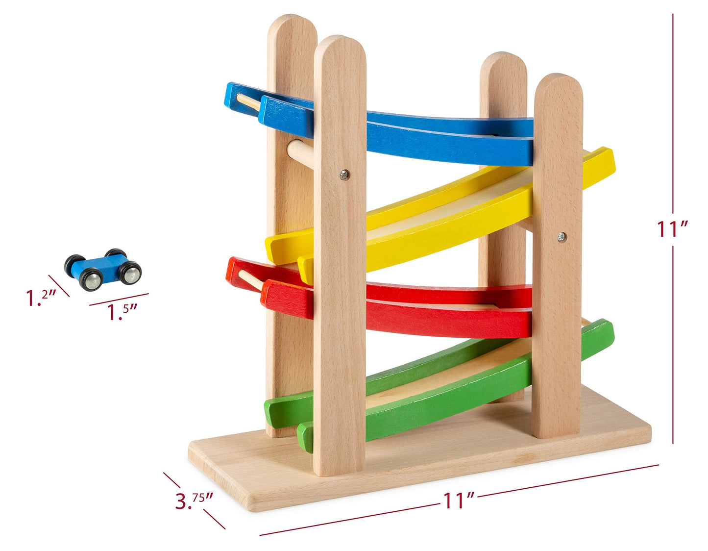 Play22 Wooden Car Ramps: 4-Level Race Track with 4 Wooden Cars - Toddler Toy Set
