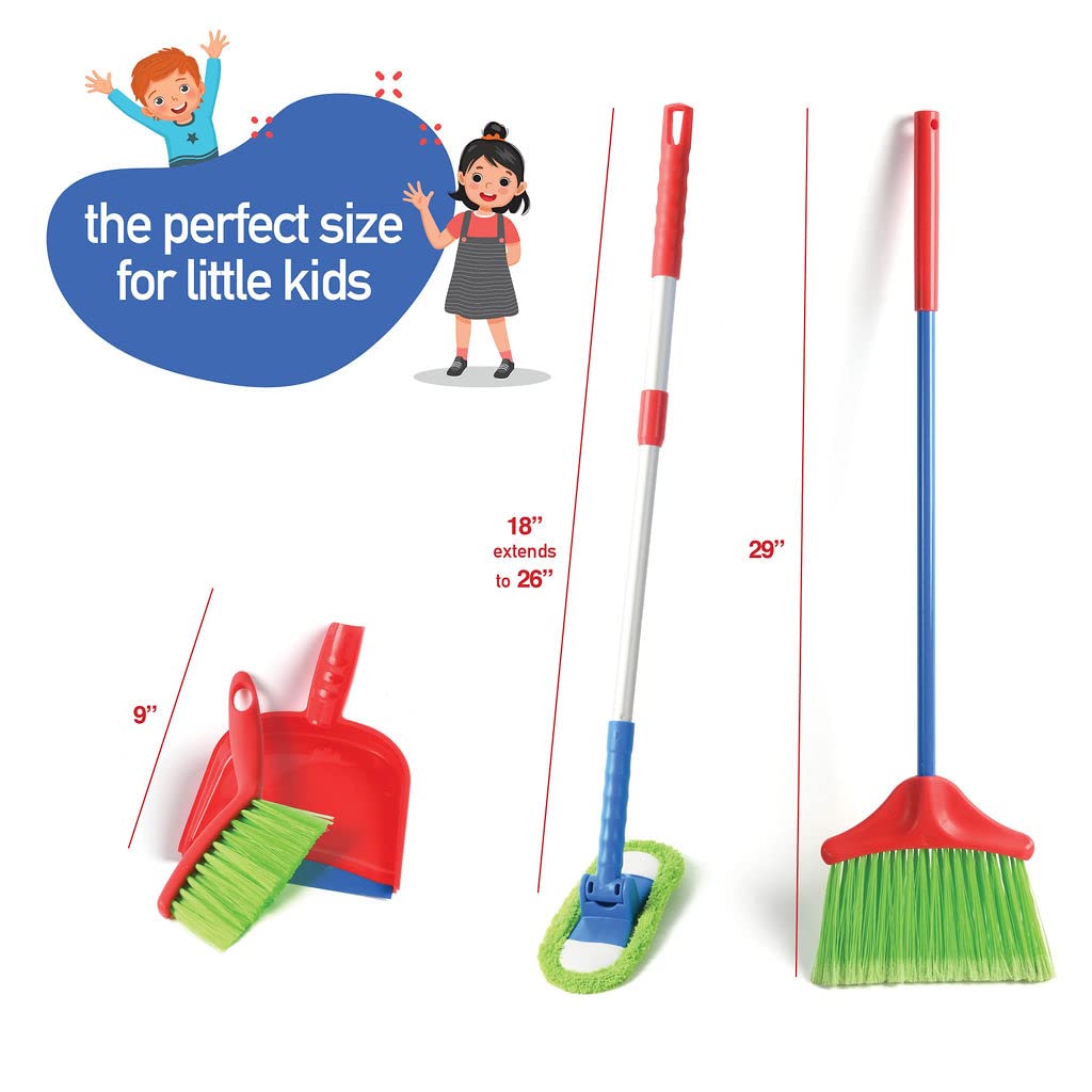 Play22 Kids Cleaning Set 4 Piece – Toy Broom, Mop, Brush & Dust Pan for Toddlers