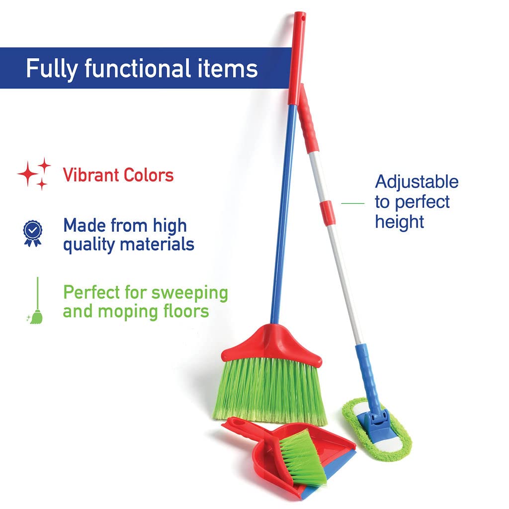 Play22 Kids Cleaning Set 4 Piece – Toy Broom, Mop, Brush & Dust Pan for Toddlers