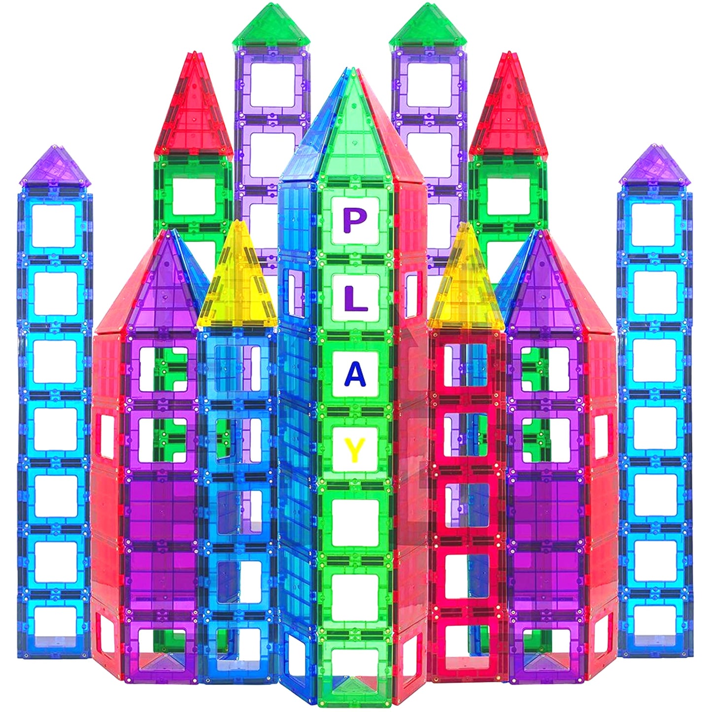 Play22 Magnetic Tiles Building Blocks - 113pcs Advanced STEM Set + Alphabet Cards | Learning by Playing