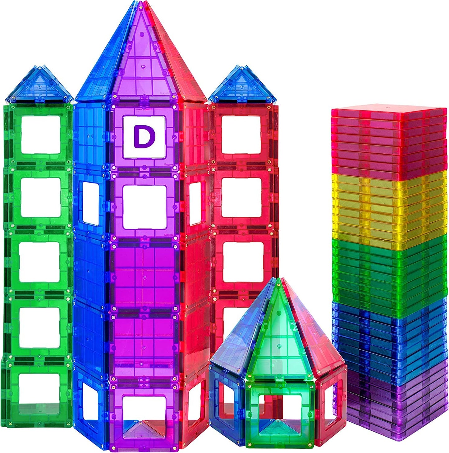 Play22 Magnetic Tiles Building Blocks - 113pcs Advanced STEM Set + Alphabet Cards | Learning by Playing
